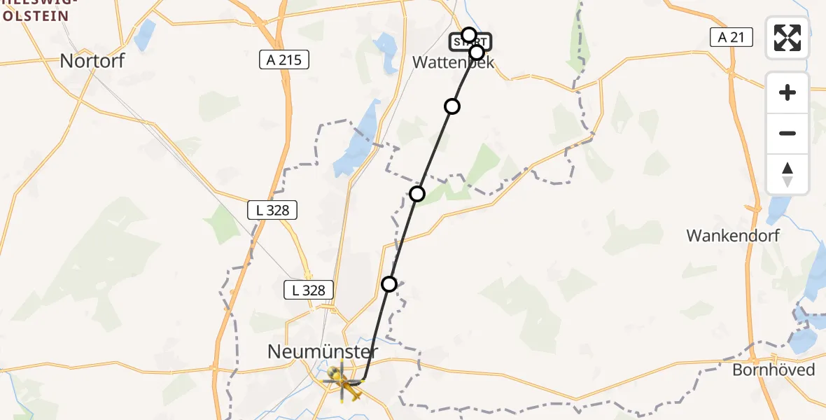 Flugroute Ambulanzhubschrauber Wattenbek - Neumünster, 08 Juli 2026, 17:52