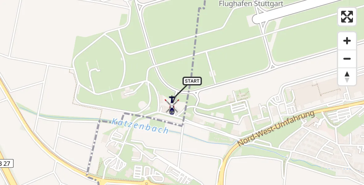 Flugroute Polizeihubschrauber Flughafen Stuttgart - Flughafen Stuttgart, 08 Juli 2026, 17:55
