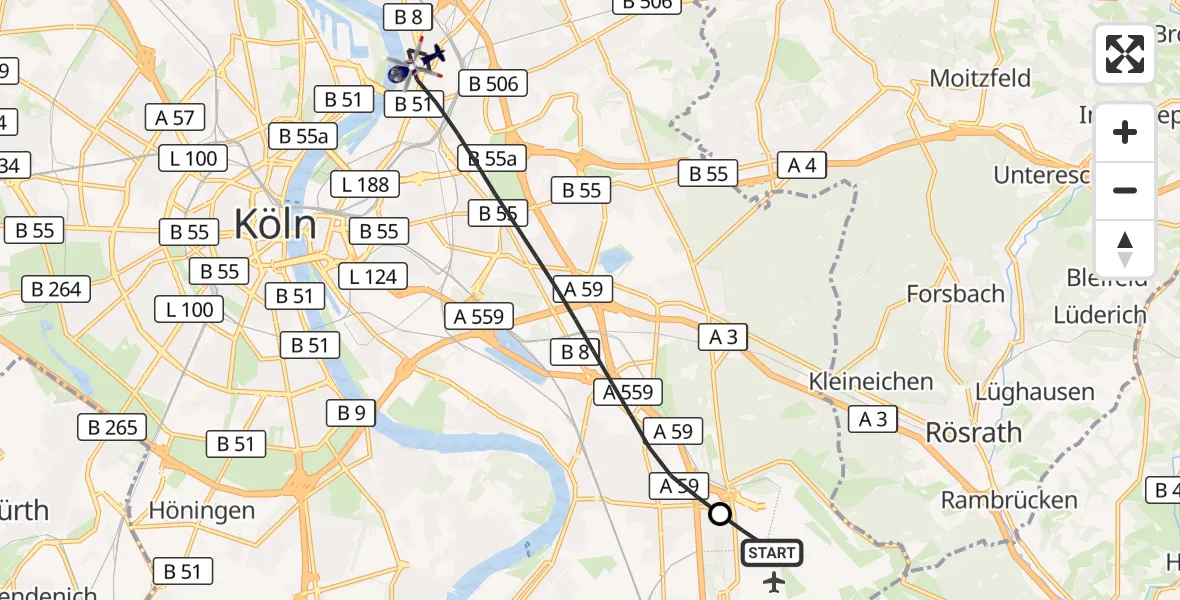 Flugroute Polizeihubschrauber Köln Bonn Flughafen - Köln, 08 Juli 2026, 17:59
