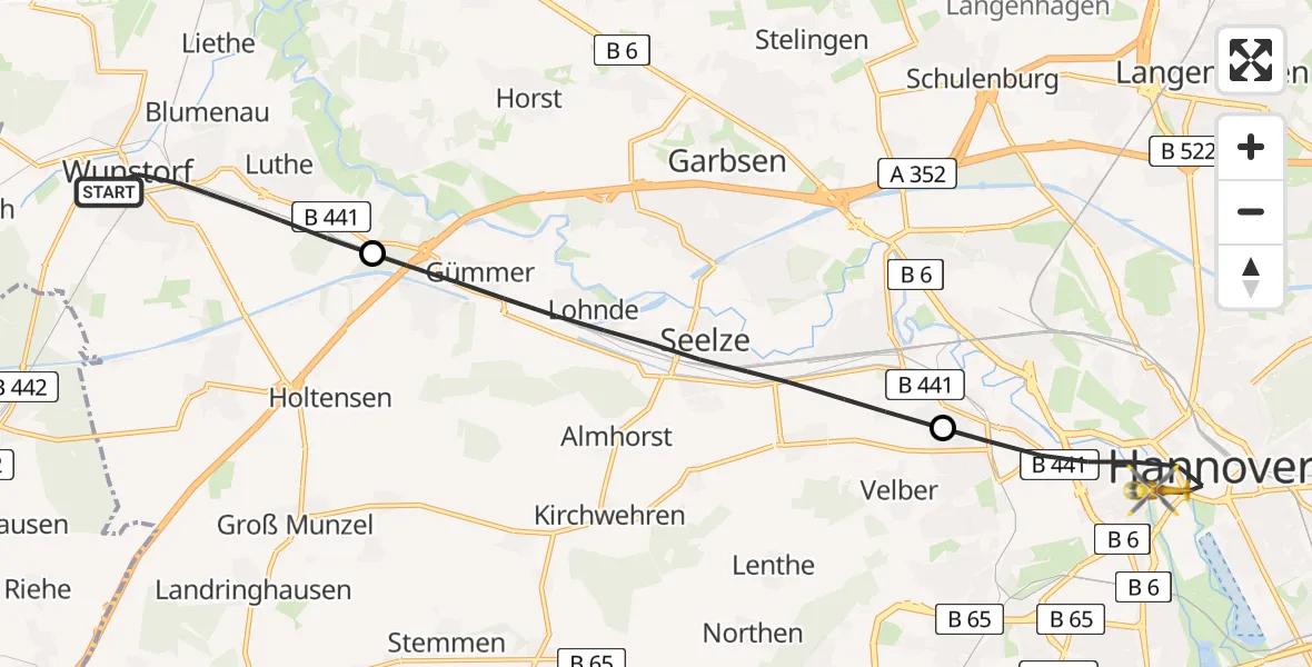Flugroute Rettungshubschrauber Wunstorf - Hannover, 08 Juli 2026, 18:02