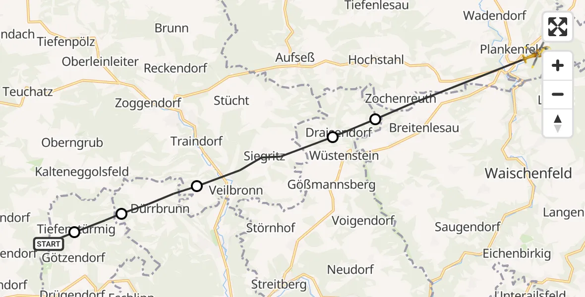 Flugroute Rettungshubschrauber Buttenheim - Plankenfels, 08 Juli 2026, 18:20