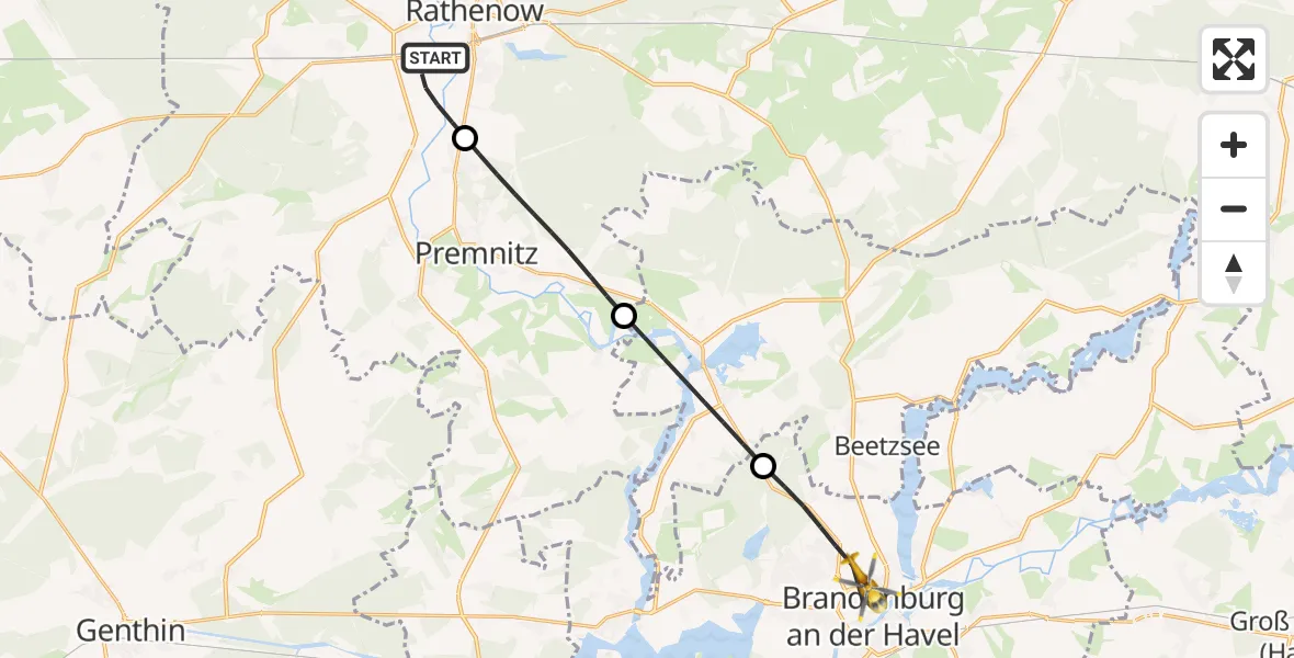 Flugroute Rettungshubschrauber Rathenow - Brandenburg an der Havel, 08 Juli 2026, 18:21