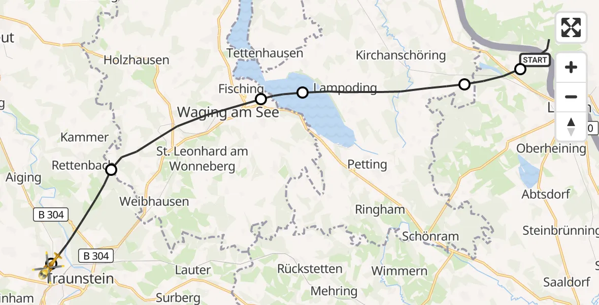 Flugroute Rettungshubschrauber Lettensau - Traunstein Hospital, 08 Juli 2026, 18:31