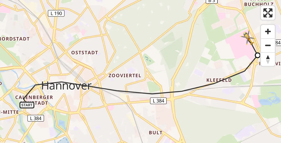 Flugroute Rettungshubschrauber Hannover - Hannover Luftrettung Hubschrauberlandeplatz (Christoph 4), 08 Juli 2026, 18:47