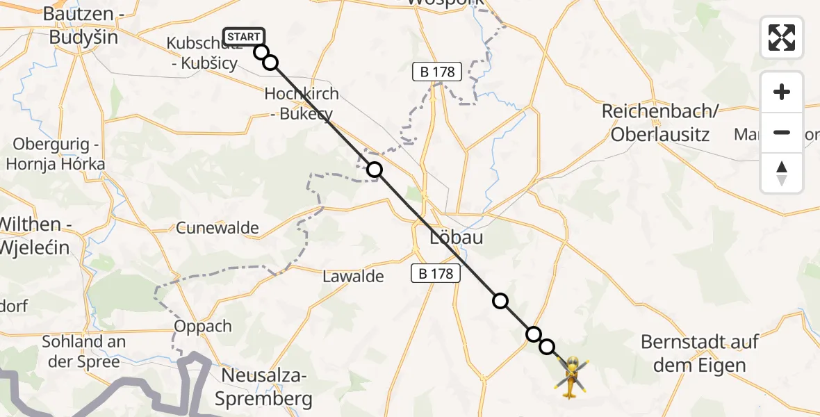 Flugroute Rettungshubschrauber Kubschütz - Herrnhut, 08 Juli 2026, 19:13