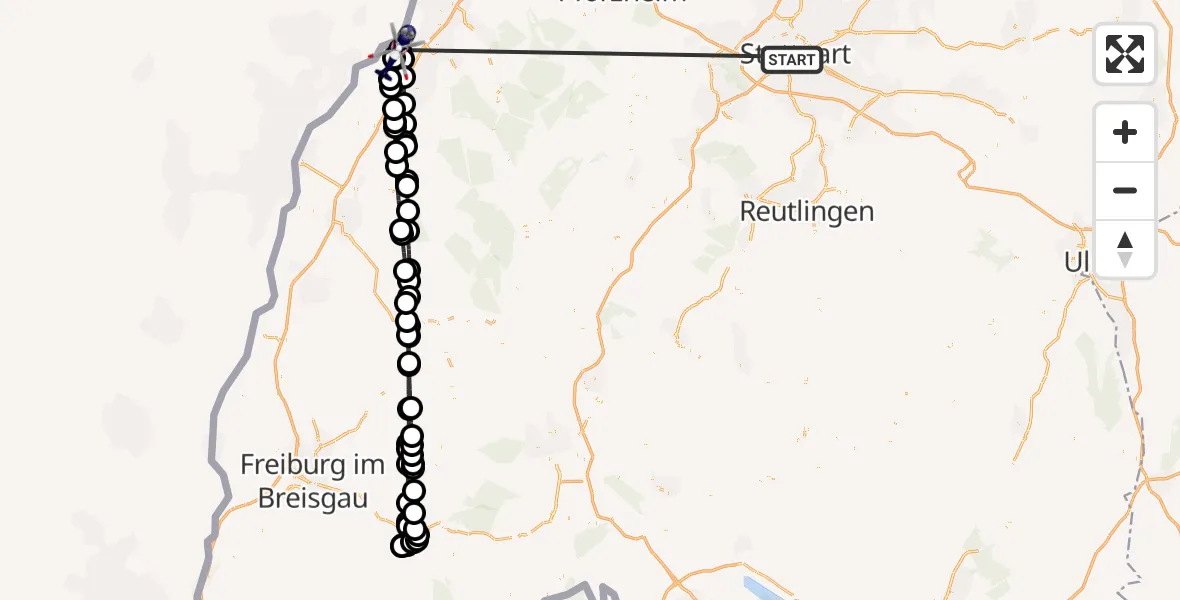 Flugroute Polizeihubschrauber Stuttgart - Karlsruhe Baden-Baden Flughafen, 08 Juli 2026, 19:44