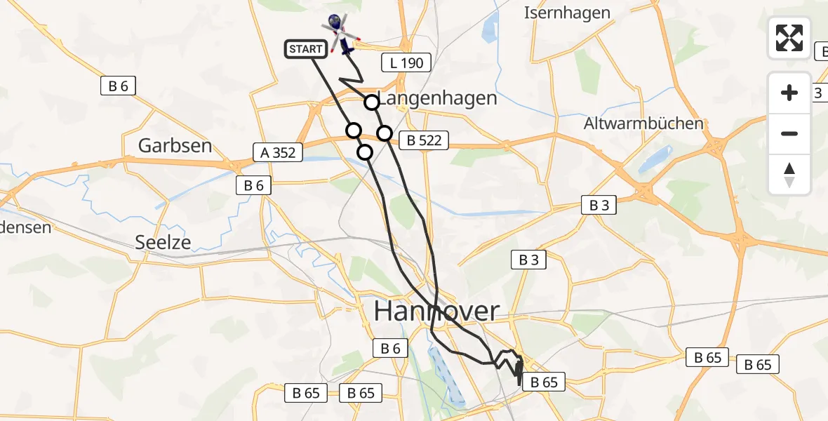 Flugroute Polizeihubschrauber Flughafen Hannover - Flughafen Hannover, 08 Juli 2026, 20:25