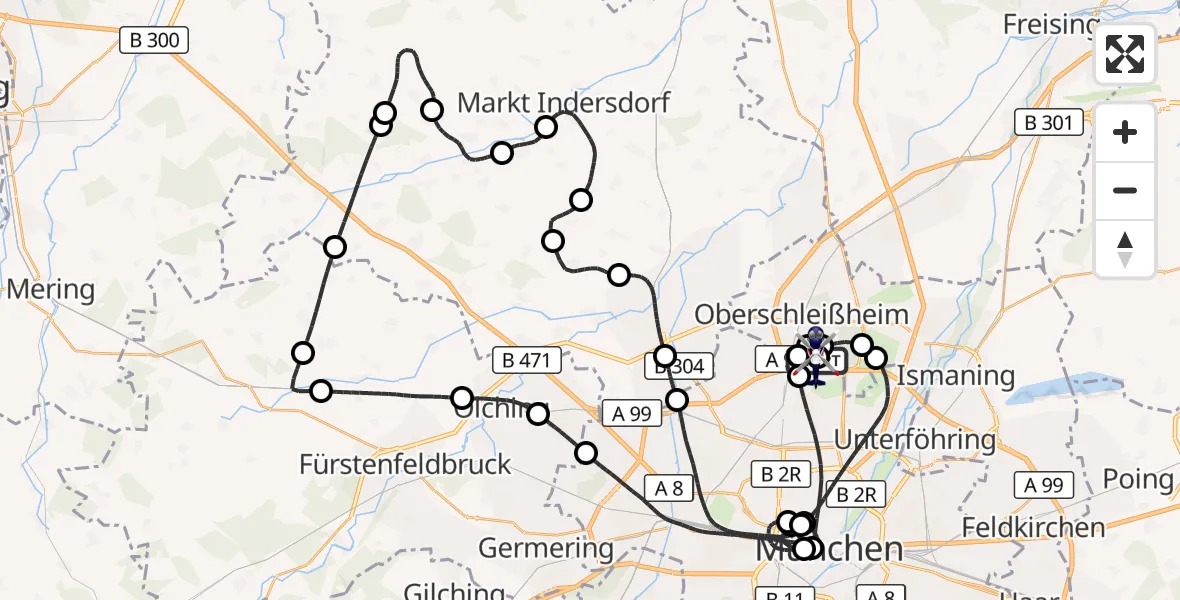 Flugroute Polizeihubschrauber Oberschleißheim - Oberschleißheim, 08 Juli 2026, 20:30