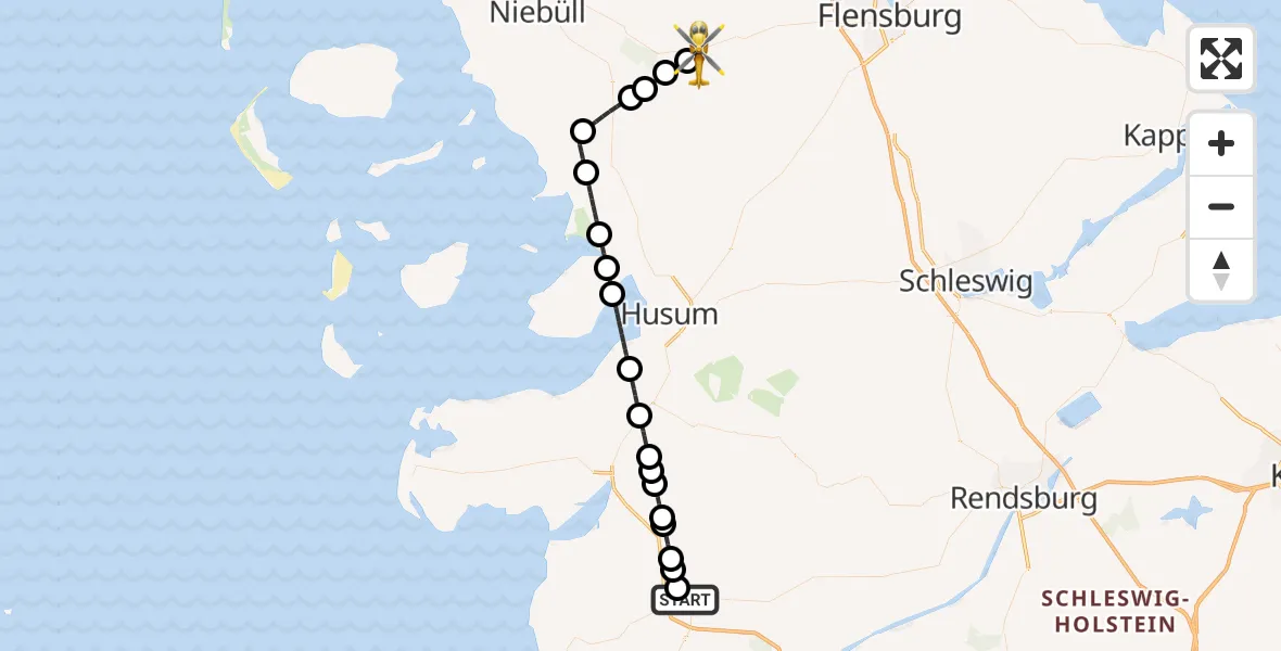 Flugroute Ambulanzhubschrauber Heide - Hörup, 08 Juli 2026, 20:41