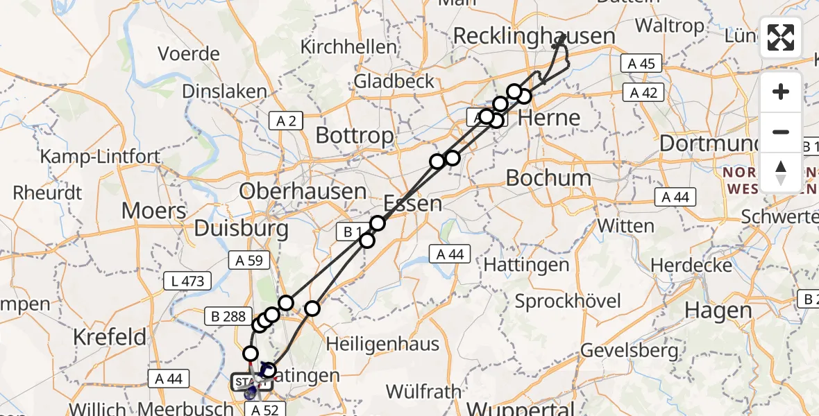 Flugroute Polizeihubschrauber Düsseldorf Flughafen - Düsseldorf Flughafen, 08 Juli 2026, 20:59