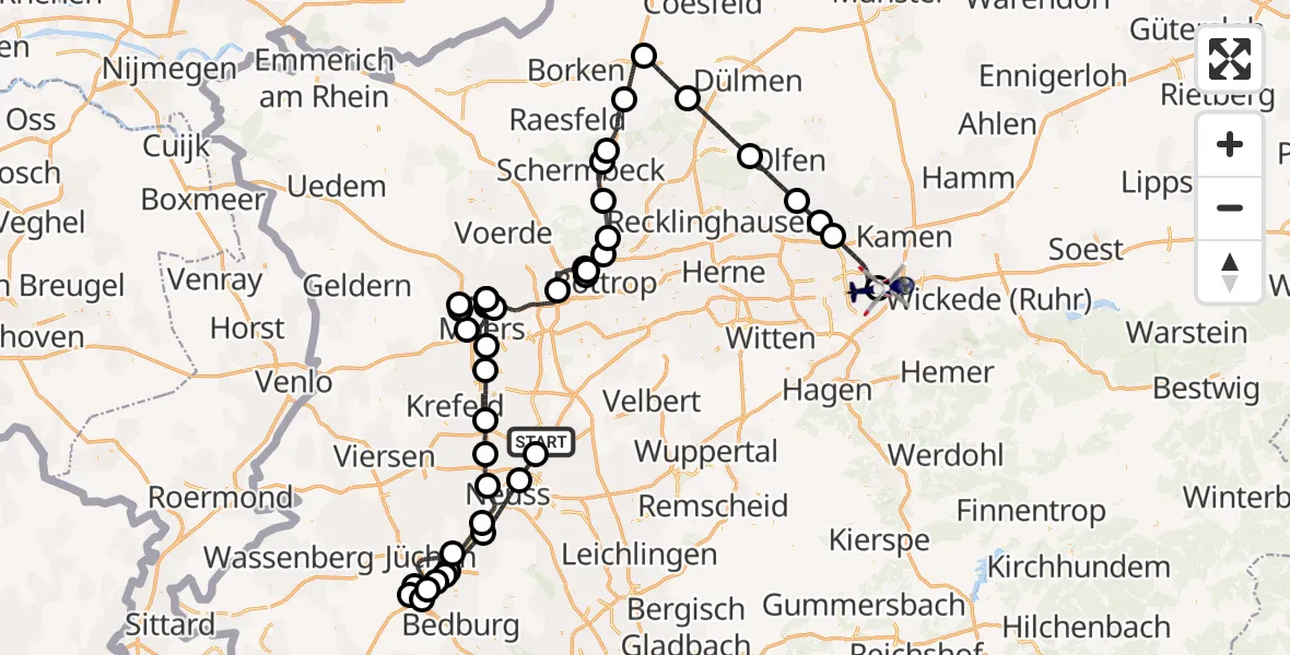 Flugroute Polizeihubschrauber Düsseldorf Flughafen - Dortmund Flughafen, 08 Juli 2026, 21:01