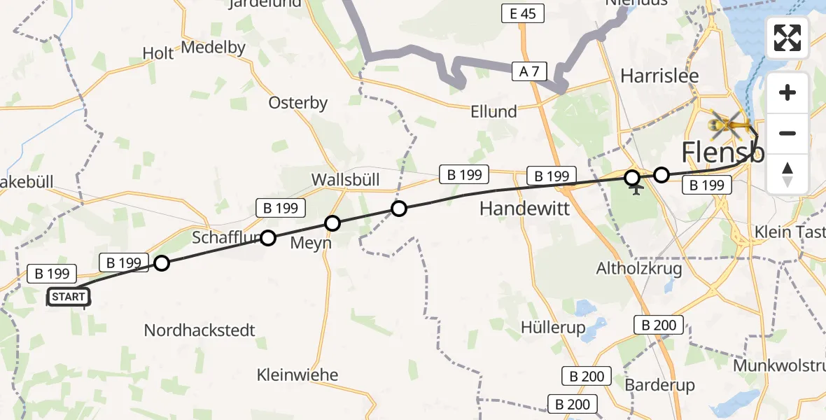Flugroute Ambulanzhubschrauber Hörup - Flensburg, 08 Juli 2026, 21:42