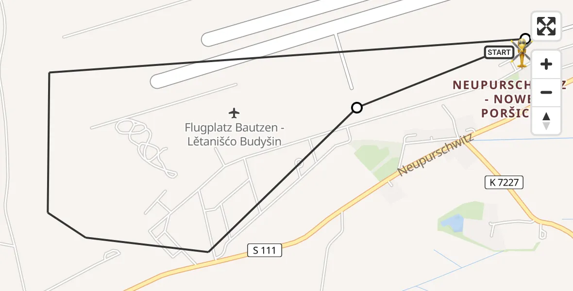 Flugroute Rettungshubschrauber Bautzen Flugplatz - Bautzen Flugplatz, 08 Juli 2026, 21:51