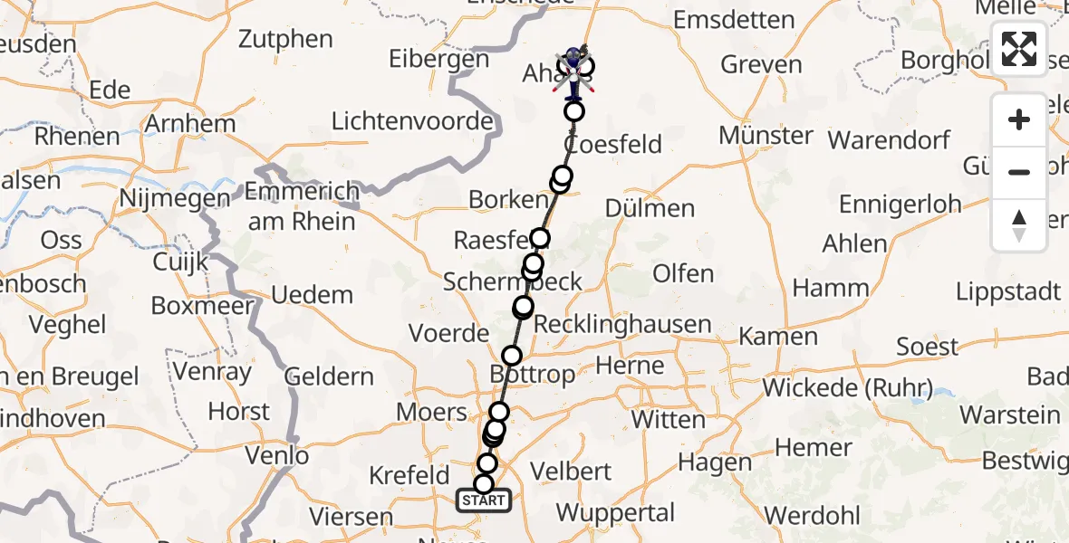 Flugroute Polizeihubschrauber Düsseldorf Flughafen - Ahaus, 08 Juli 2026, 23:04