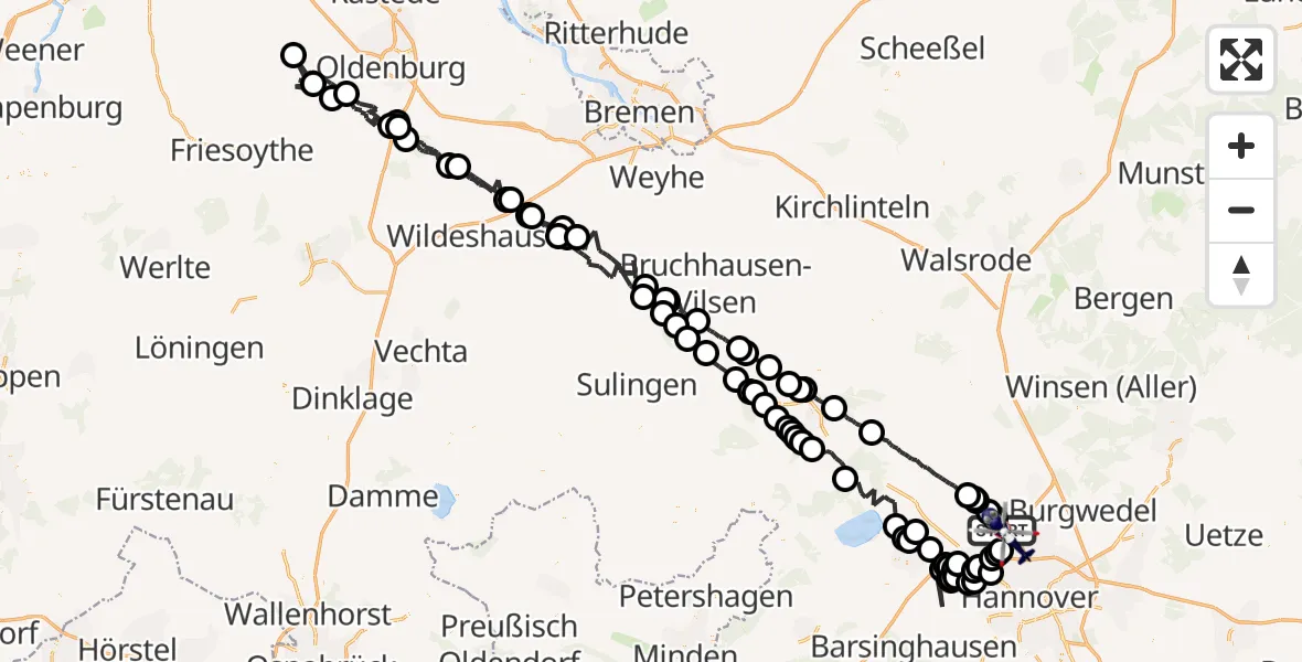 Flugroute Polizeihubschrauber Flughafen Hannover - Flughafen Hannover, 08 Juli 2026, 23:33