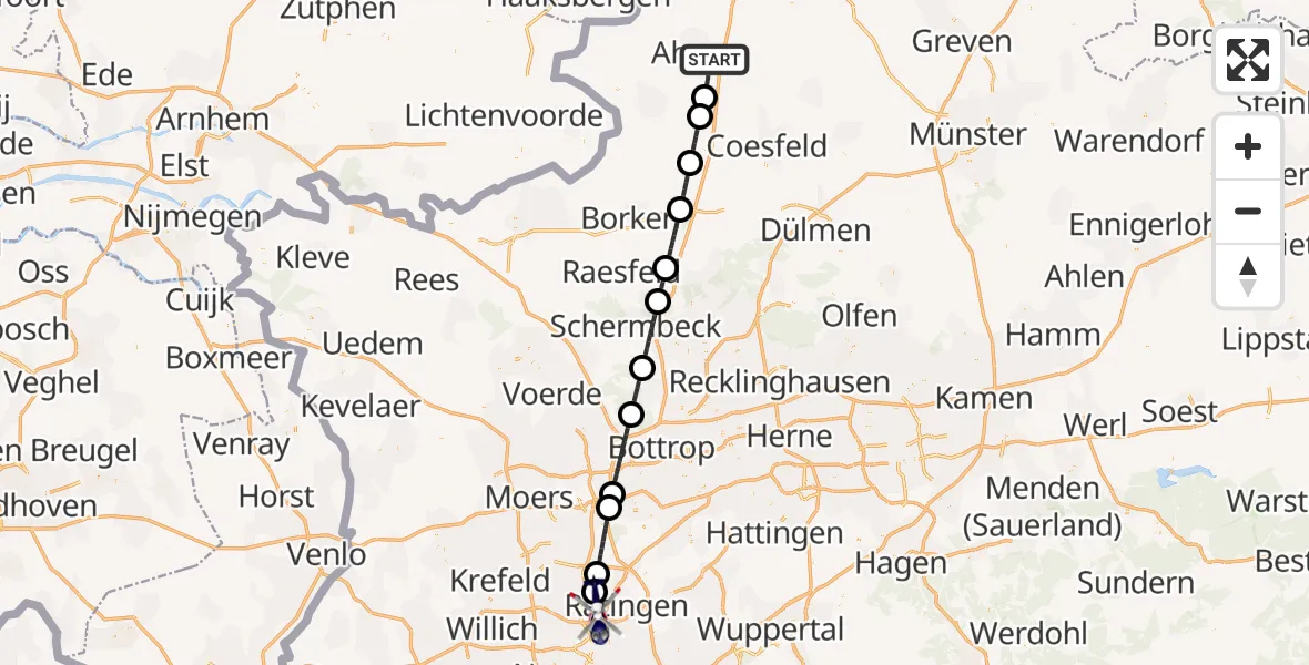 Flugroute Polizeihubschrauber Ahaus - Düsseldorf Flughafen, 09 Juli 2026, 00:03