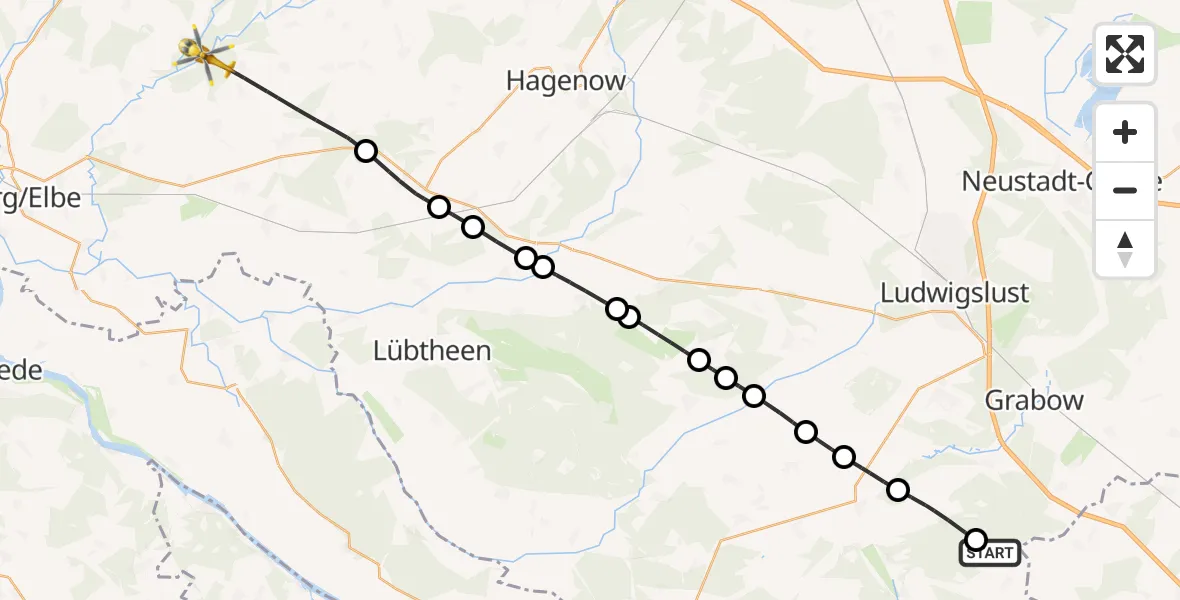 Flugroute Rettungshubschrauber Milow - Vellahn, 09 Juli 2026, 05:00