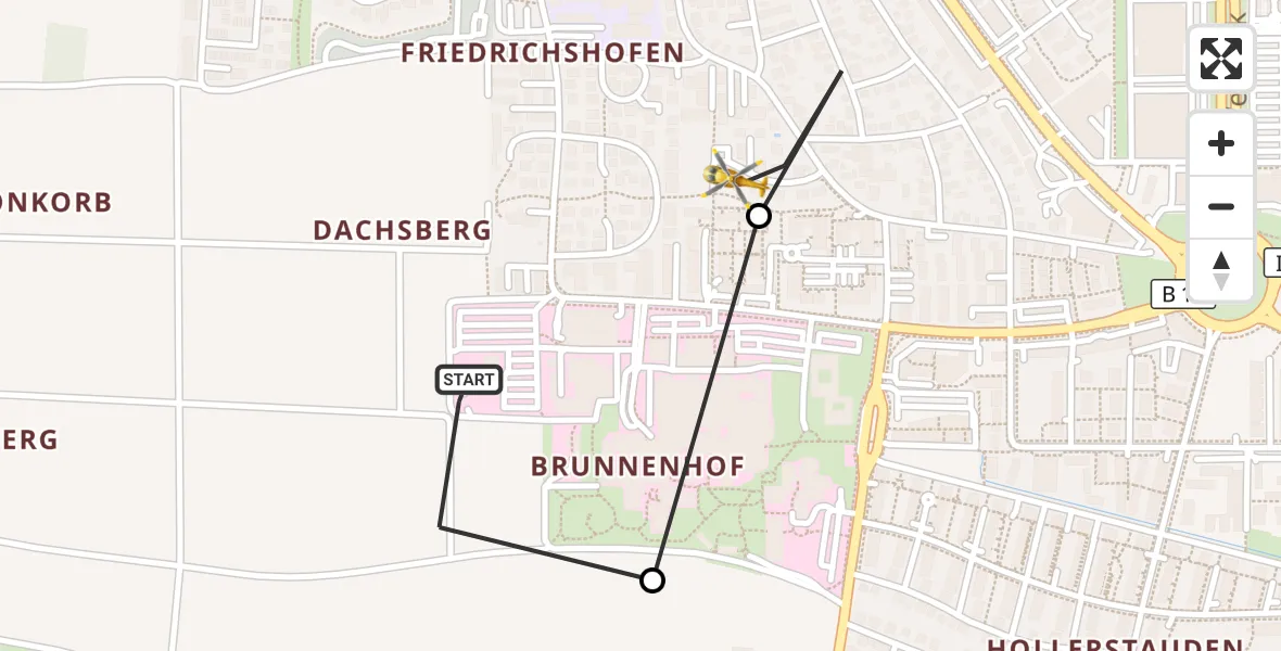 Flugroute Rettungshubschrauber Ingolstadt Hospital - Ingolstadt, 09 Juli 2026, 05:44