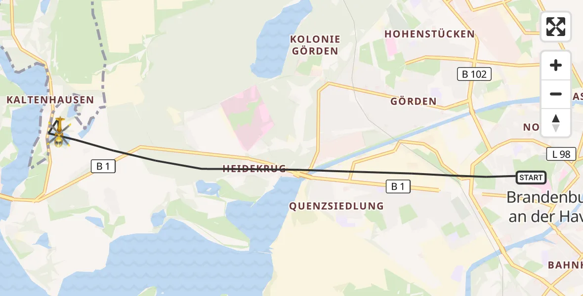Flugroute Rettungshubschrauber Brandenburg an der Havel - Brandenburg an der Havel, 09 Juli 2026, 06:18