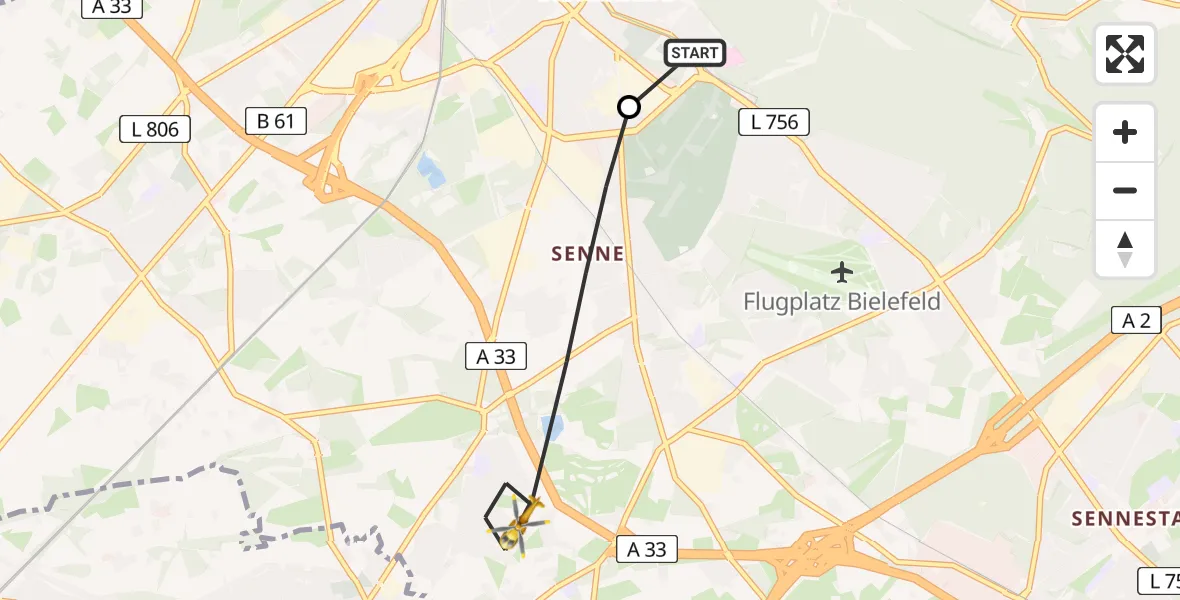 Flugroute Rettungshubschrauber Luftrettungszentrum Bielefeld - Bielefeld, 09 Juli 2026, 06:21