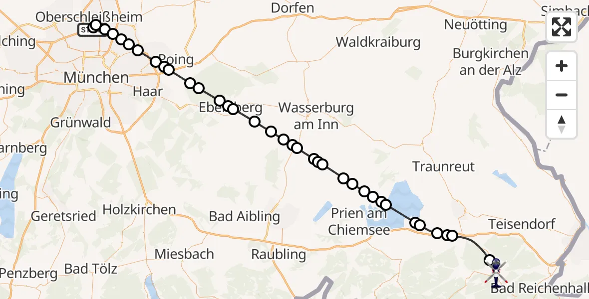 Flugroute Polizeihubschrauber Oberschleißheim - Inzell, 09 Juli 2026, 06:22