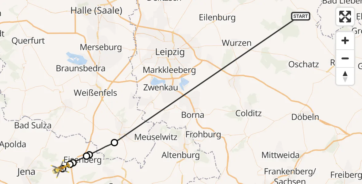 Flugroute Rettungshubschrauber Belgern-Schildau - Bürgel, 09 Juli 2026, 06:36