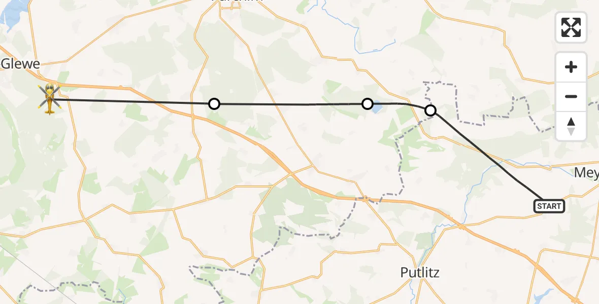 Flugroute Rettungshubschrauber Marienfließ - Blievenstorf, 09 Juli 2026, 06:47