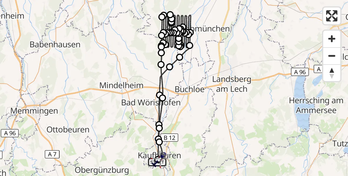 Flugroute Polizeihubschrauber Kaufbeuren Militärflugplatz - Kaufbeuren, 09 Juli 2026, 06:52