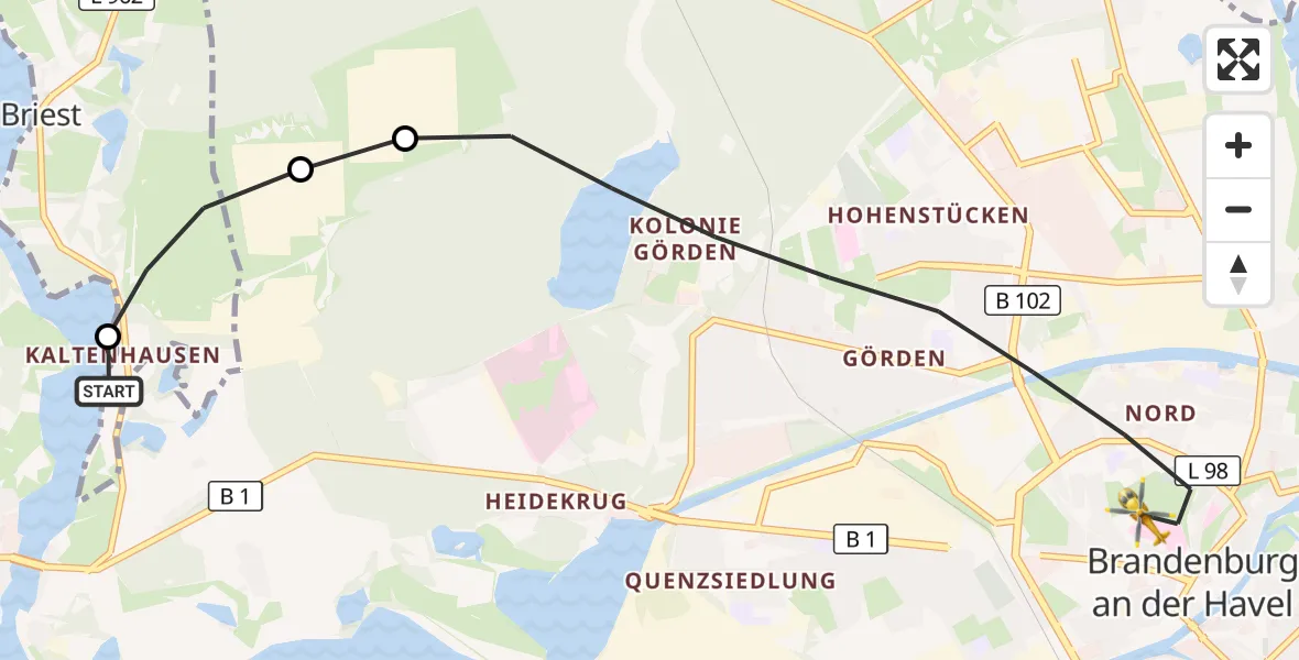 Flugroute Rettungshubschrauber Brandenburg an der Havel - Brandenburg an der Havel, 09 Juli 2026, 06:53