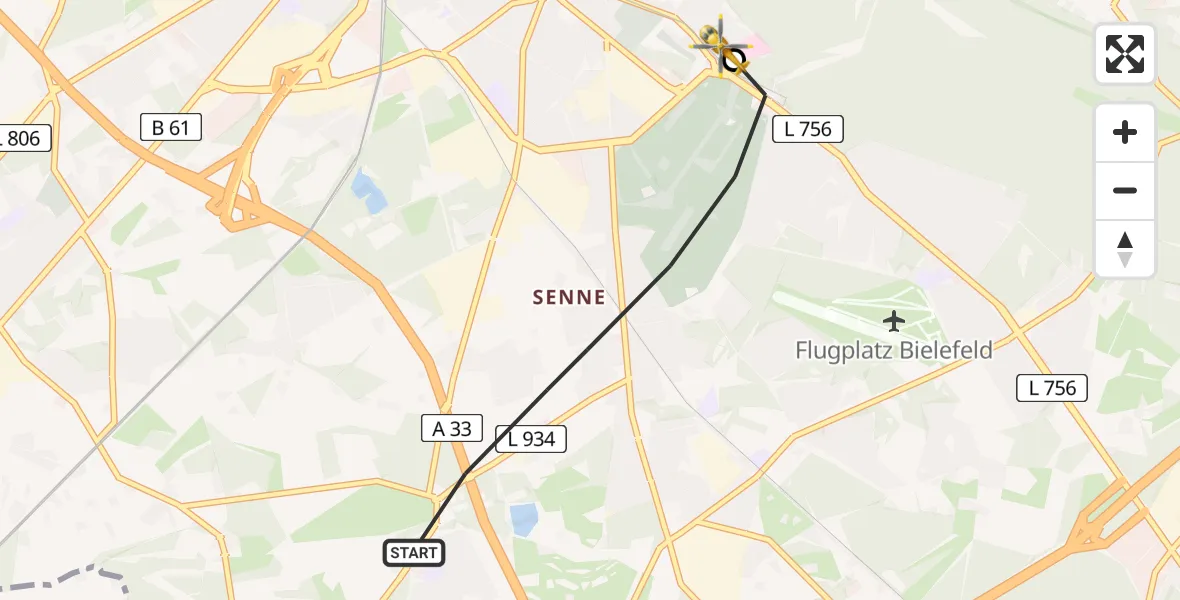 Flugroute Rettungshubschrauber Bielefeld - Luftrettungszentrum Bielefeld, 09 Juli 2026, 07:06