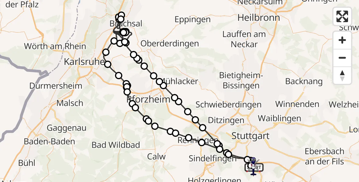 Flugroute Polizeihubschrauber Flughafen Stuttgart - Flughafen Stuttgart, 09 Juli 2026, 07:07
