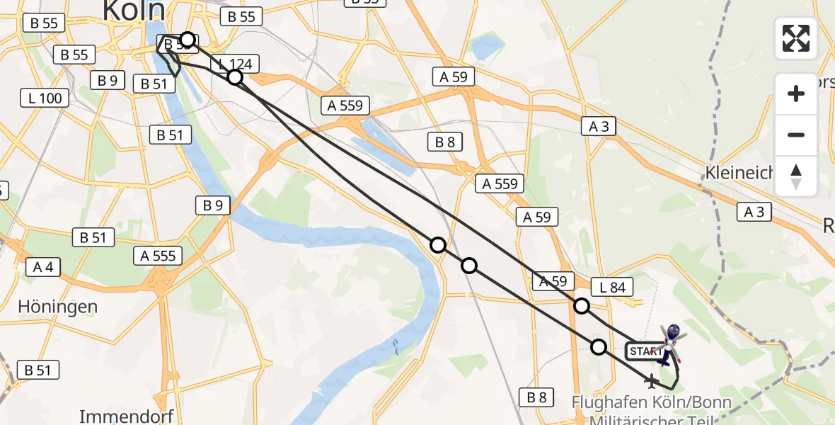 Flugroute Polizeihubschrauber Köln Bonn Flughafen - Köln Bonn Flughafen, 09 Juli 2026, 07:10
