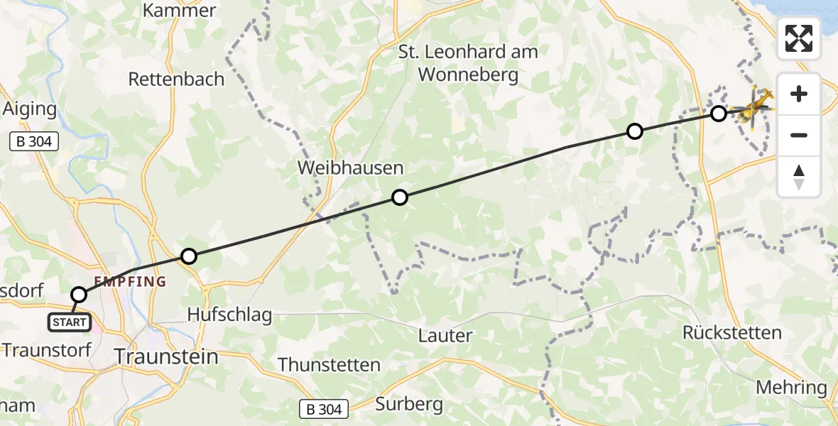 Flugroute Rettungshubschrauber Traunstein Hospital - Waging a.See, 09 Juli 2026, 07:23