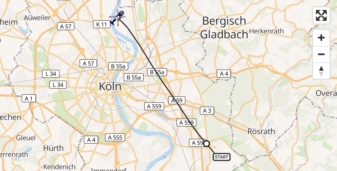 Flugroute Polizeihubschrauber Köln Bonn Flughafen - Köln, 09 Juli 2026, 07:32
