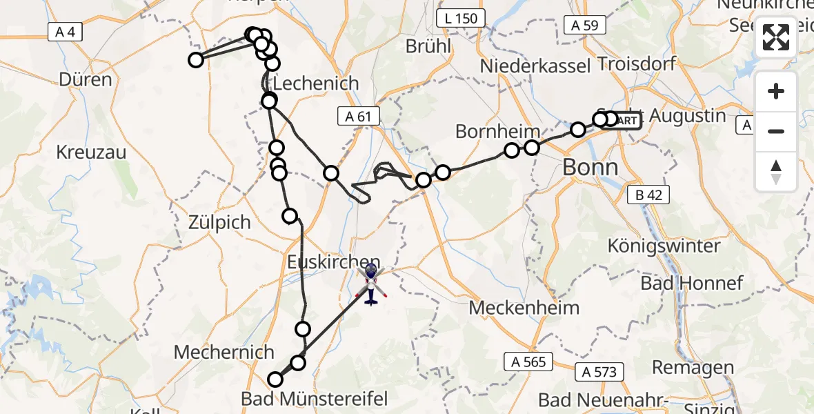 Flugroute Polizeihubschrauber Sankt Augustin - Euskirchen, 09 Juli 2026, 07:36