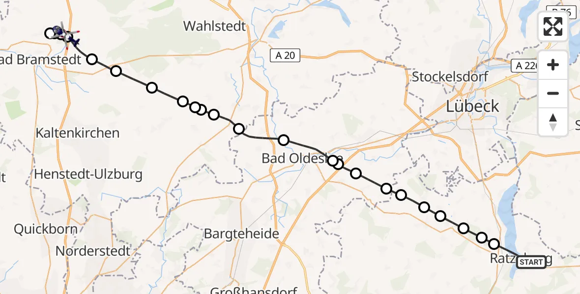 Flugroute Polizeihubschrauber Ratzeburg - Wiemersdorf, 09 Juli 2026, 07:39
