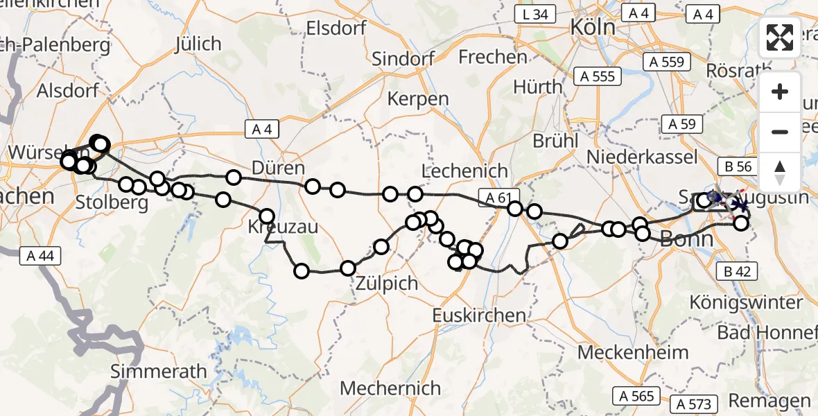 Flugroute Polizeihubschrauber Sankt Augustin - Bonn-Hangelar Flugplatz, 09 Juli 2026, 07:42