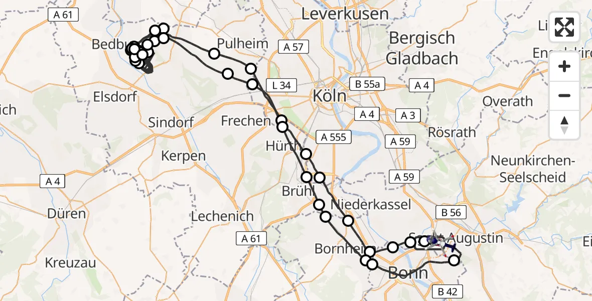 Flugroute Polizeihubschrauber Sankt Augustin - Bonn-Hangelar Flugplatz, 09 Juli 2026, 07:45
