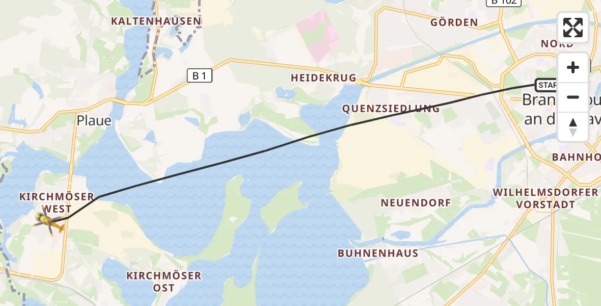 Flugroute Rettungshubschrauber Brandenburg an der Havel - Brandenburg an der Havel, 09 Juli 2026, 07:45