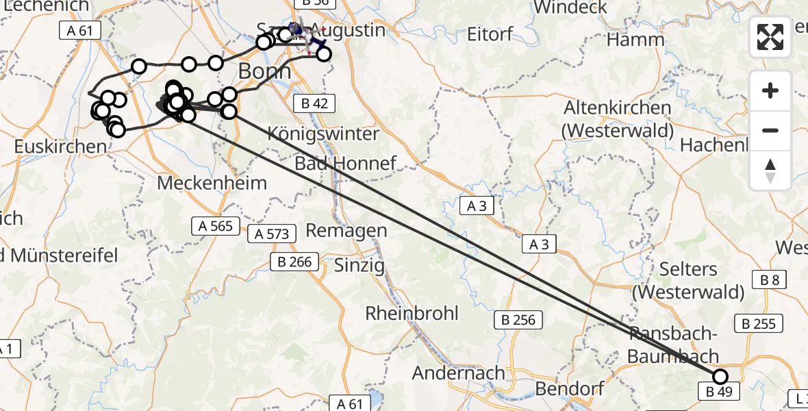 Flugroute Polizeihubschrauber Sankt Augustin - Bonn-Hangelar Flugplatz, 09 Juli 2026, 07:50