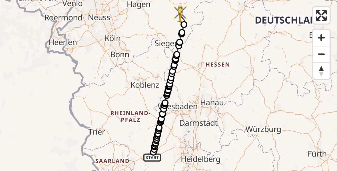 Flugroute Rettungshubschrauber Kaiserslautern - Schmallenberg, 09 Juli 2026, 08:08