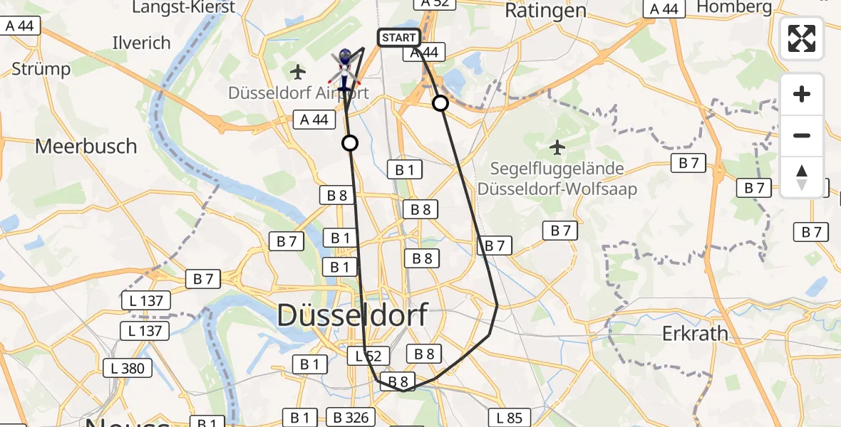 Flugroute Polizeihubschrauber Düsseldorf Flughafen - Düsseldorf Flughafen, 09 Juli 2026, 08:08