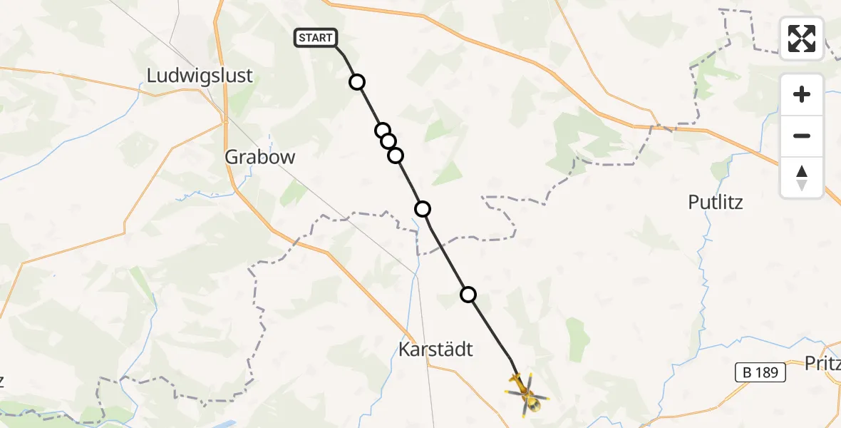 Flugroute Rettungshubschrauber Blievenstorf - Perleberg, 09 Juli 2026, 08:11
