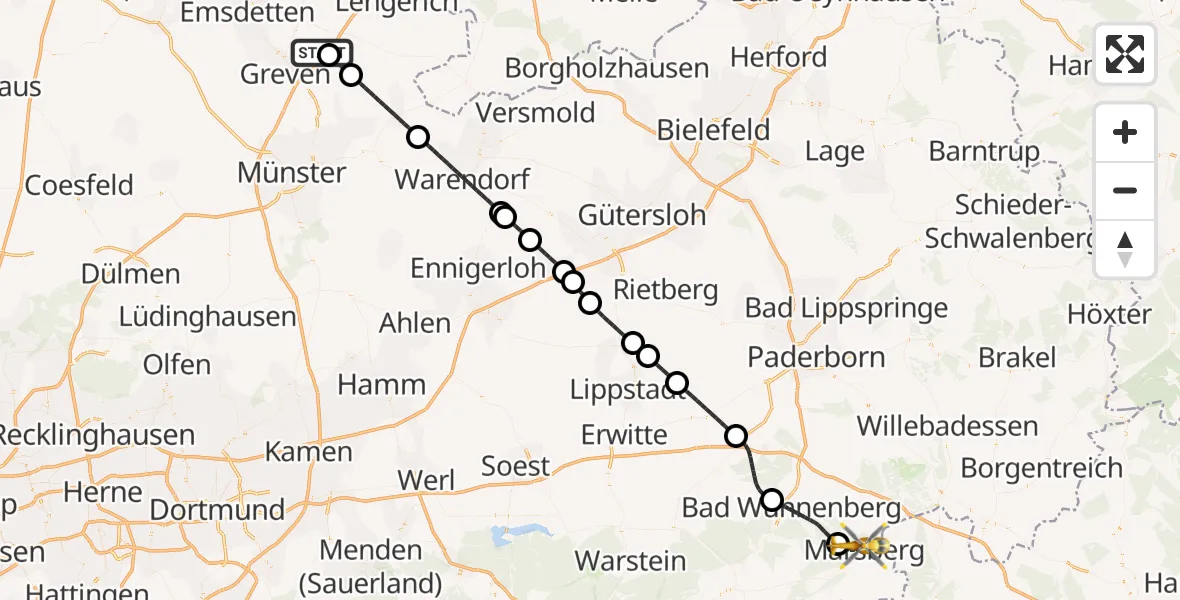 Flugroute Ambulanzhubschrauber Christoph  Westfalen-ADAC - Marsberg, 09 Juli 2026, 08:29