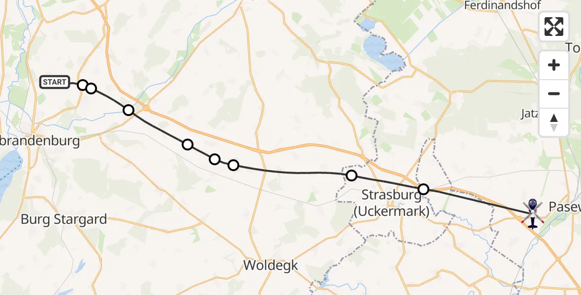 Flugroute Polizeihubschrauber Neubrandenburg Trollenhagen Flughafen - Papendorf, 09 Juli 2026, 08:38