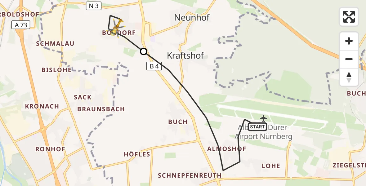 Flugroute Ambulanzhubschrauber Flughafen Nuremberg - Nürnberg, 09 Juli 2026, 08:39