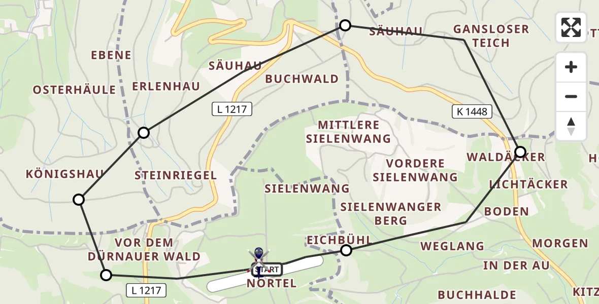 Flugroute Polizeihubschrauber Gruibingen-Nortel Flugplatz - Gruibingen-Nortel Flugplatz, 09 Juli 2026, 08:40