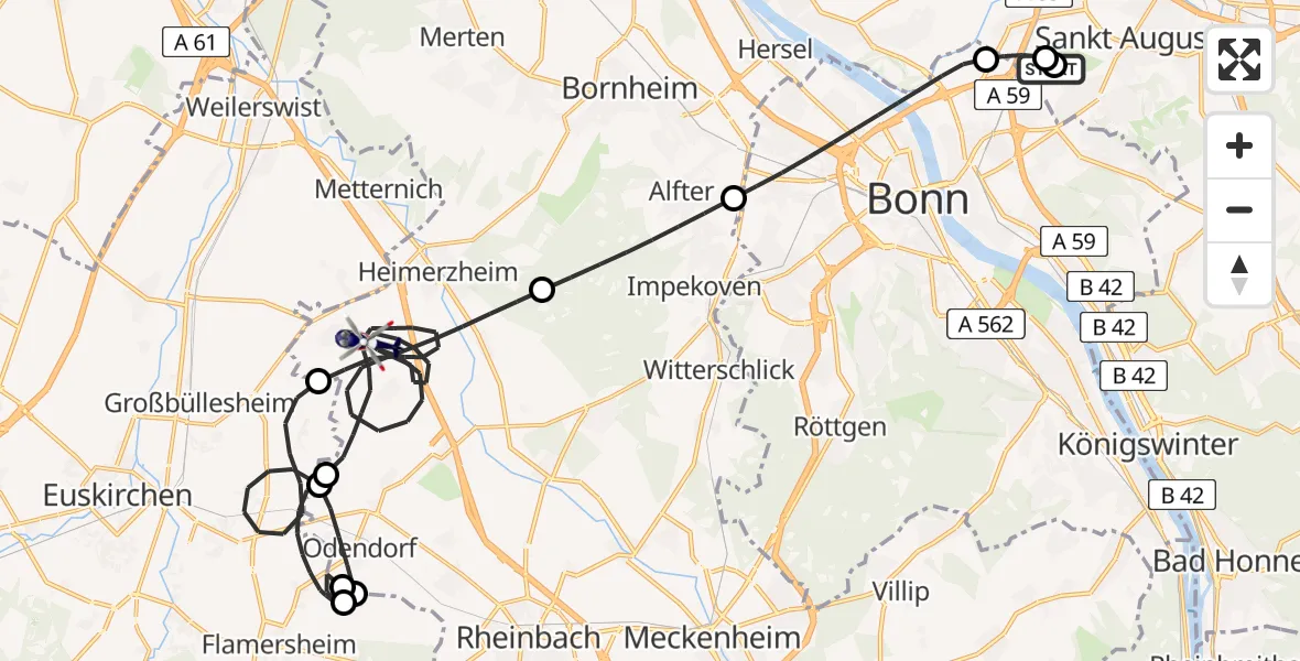 Flugroute Polizeihubschrauber Sankt Augustin - Swisttal, 09 Juli 2026, 08:40