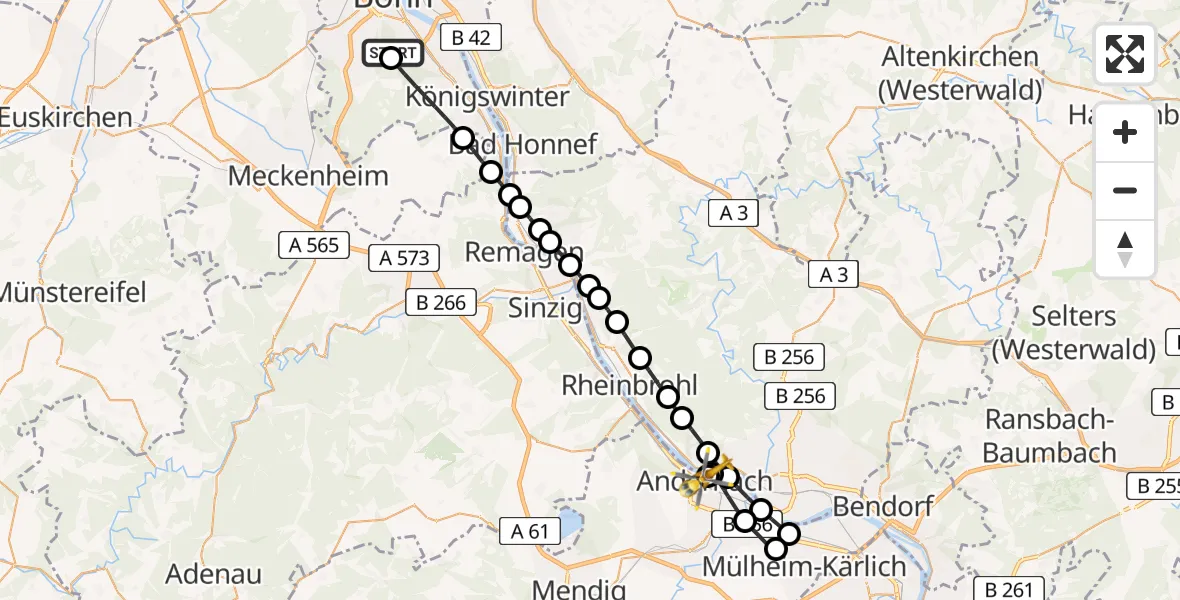 Flugroute Rettungshubschrauber Bonn University Hospital - Sankt-Nikolaus Diocesan Hospital, 09 Juli 2026, 08:52