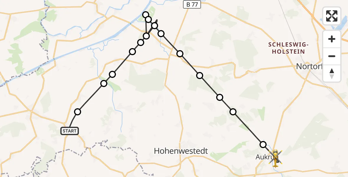 Flugroute Ambulanzhubschrauber Gokels - Aukrug, 09 Juli 2026, 08:56